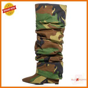 Women's Knee High Boots Patent Leather Wide Calf Wedge Heel Fold Over